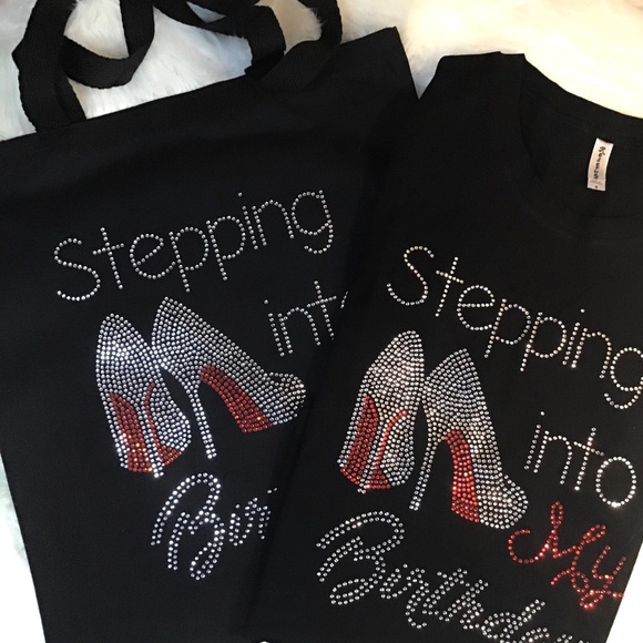 Canvas Black Birthday Rhinestone Embellished Tote Bag NWT - Picture 6 of 8